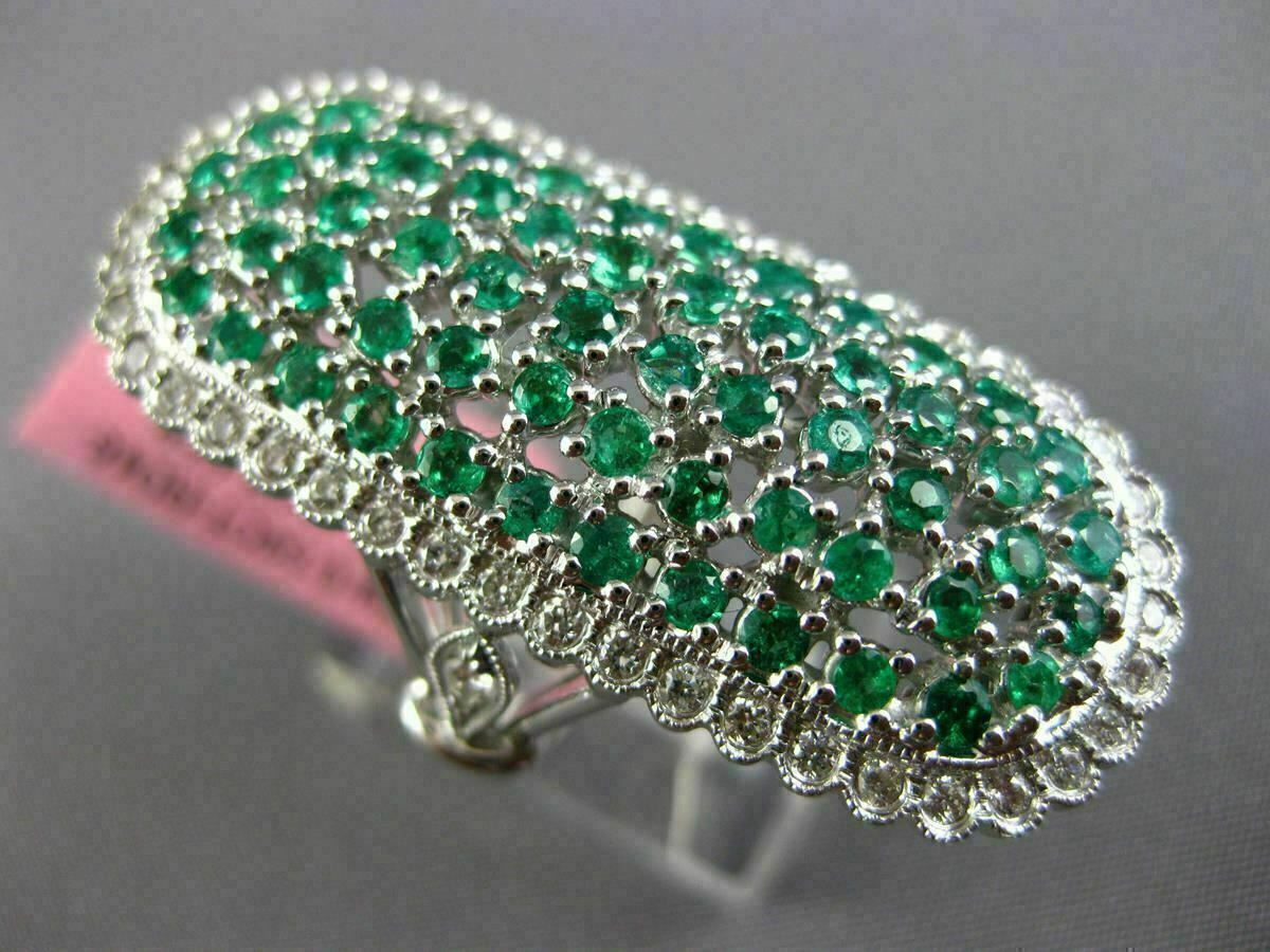 EXTRA LARGE 2.17CT DIAMOND & COLOMBIAN EMERALD 18K WHITE GOLD FILIGREE OVAL RING