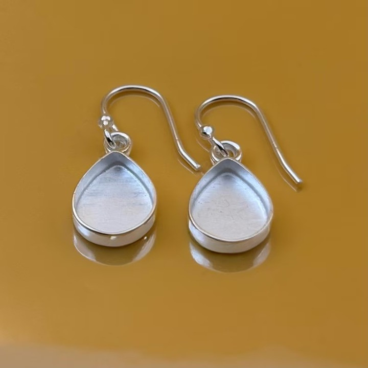 925 Sterling Silver 5x7mm Pear Bezel Hook Earrings Handmade Jewelry Setting