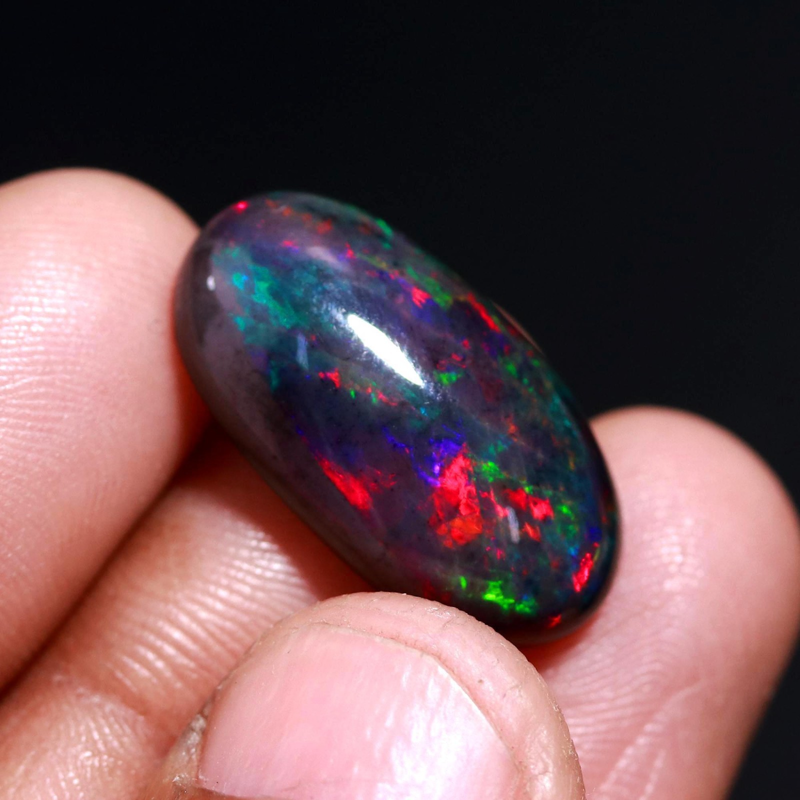 Black Ethiopian Opal Loose Gemstone Big Size 23×12.2×6.2mm 9.05ct