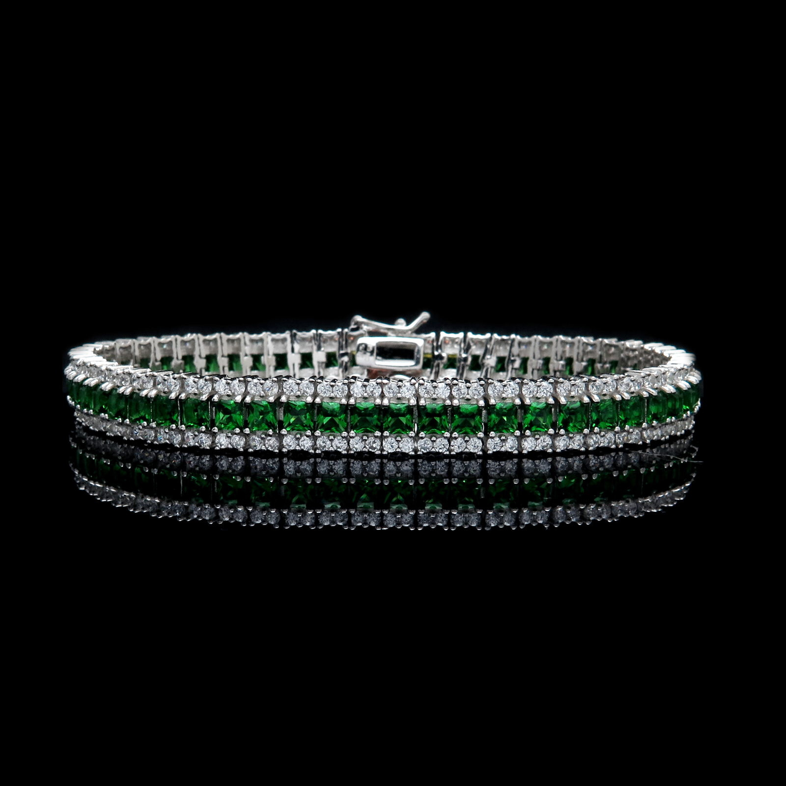 15TCW Princess Lab-Created Green Emerald Tennis Bracelet 925 Sterling Silver