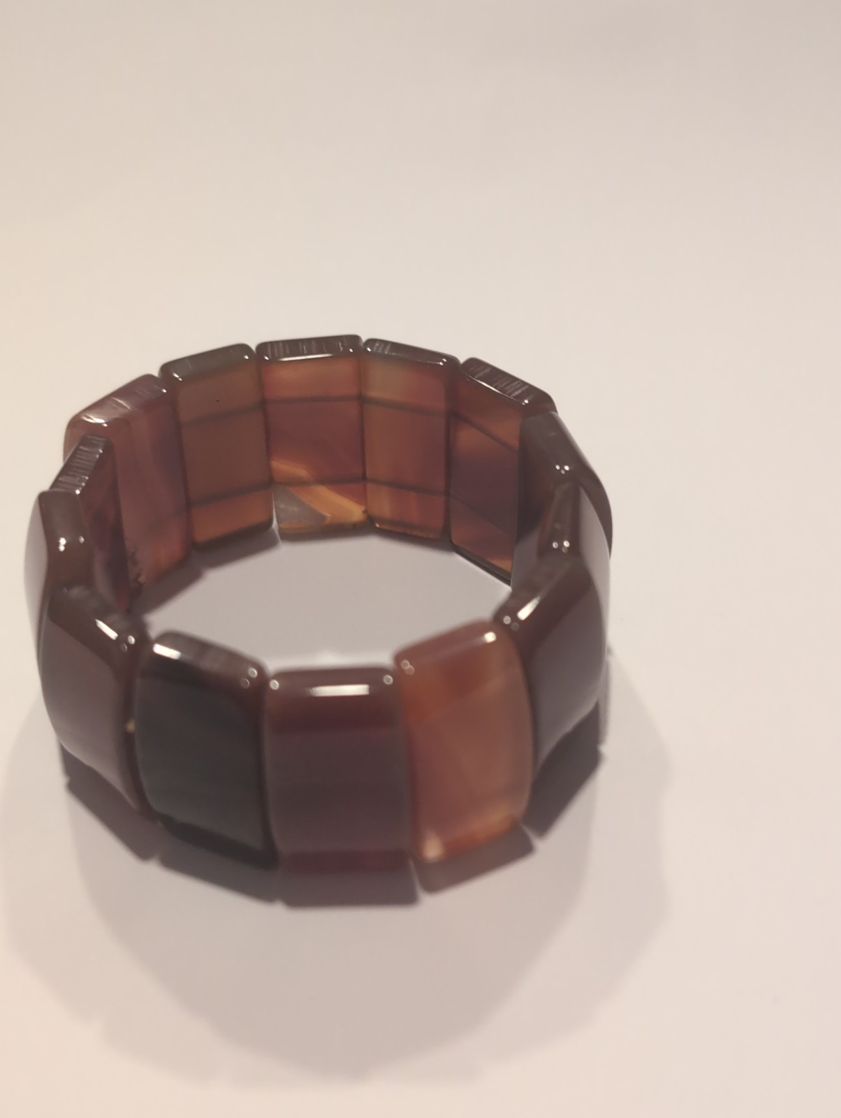 Vintage Natural Red Carnelian Agate Stretch Panel Bracelet Orange Brown Stone