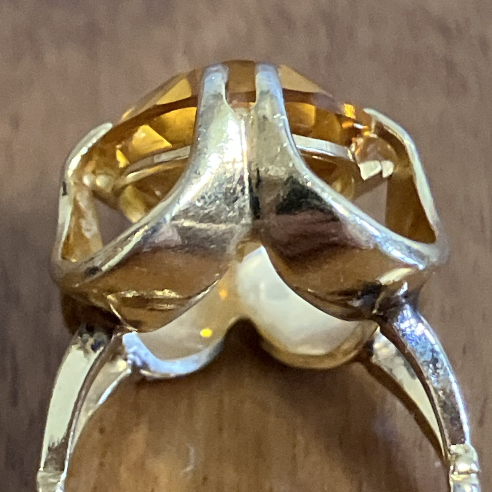 Vintage 18K HGE Gold Plated Cocktail Statement Midi Ring Oval Faux Citrine READ