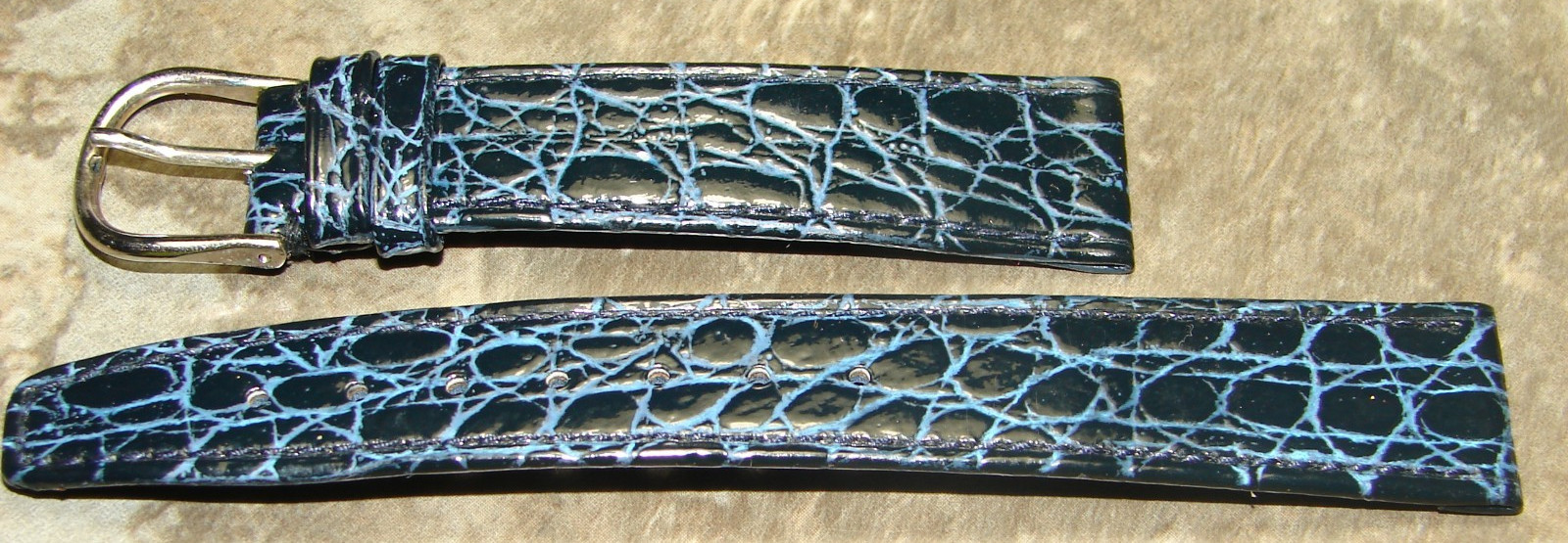 Men’s Stitched 17mm Navy Blue Alligator Leather Watch Band Strap Swiss Made NOS