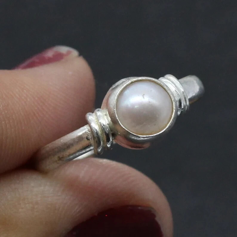 Pearl Ring 925 Sterling Silver Band Ring, Statement Ring Handmade All size