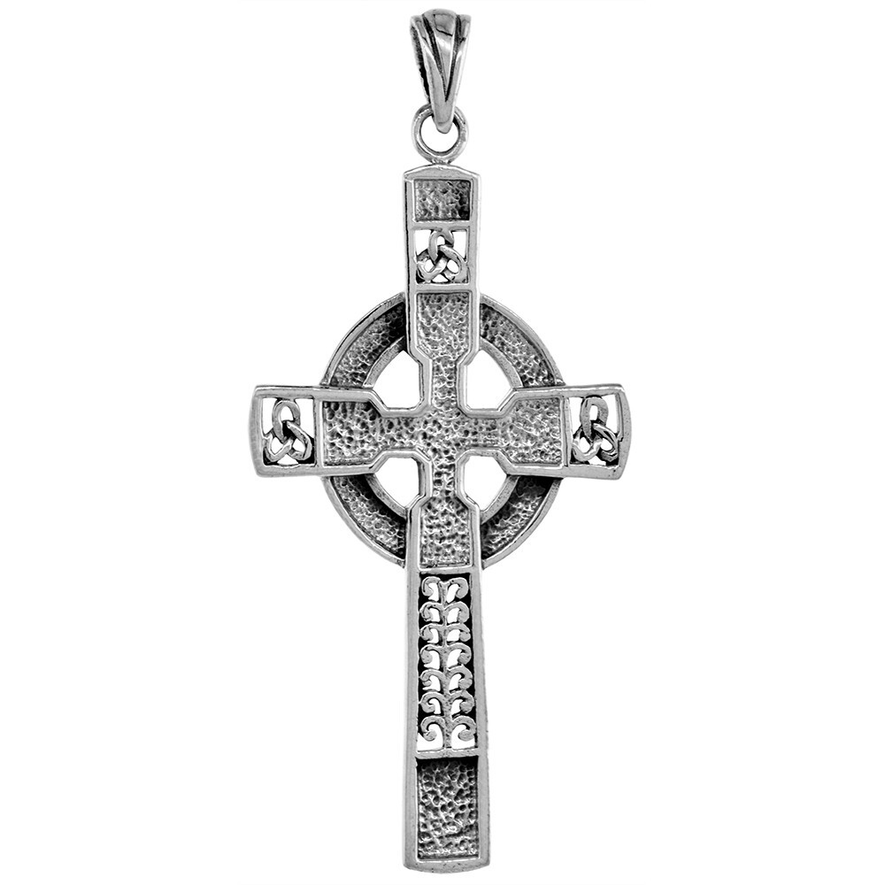 925 Sterling Silver Wide Detailed Celtic Cross Pendant 1 5/8 (41mm) Inch Tall