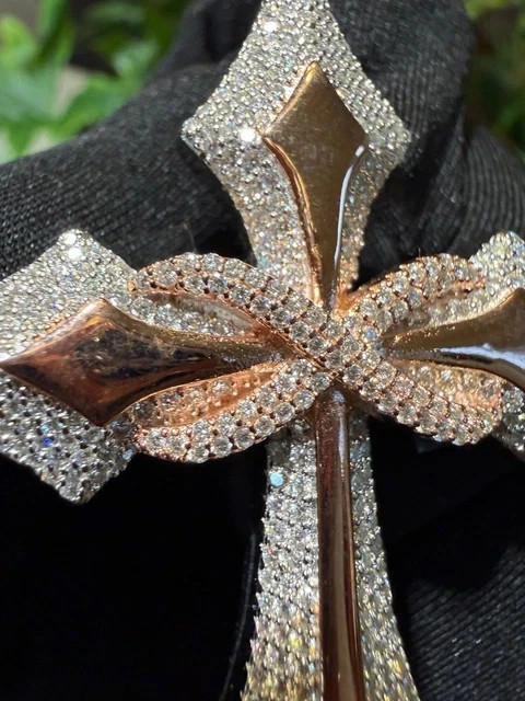2.80 Ct Round Cut Real Moissanite Cross Charm Men’s Pendant 14K Rose Gold Plated