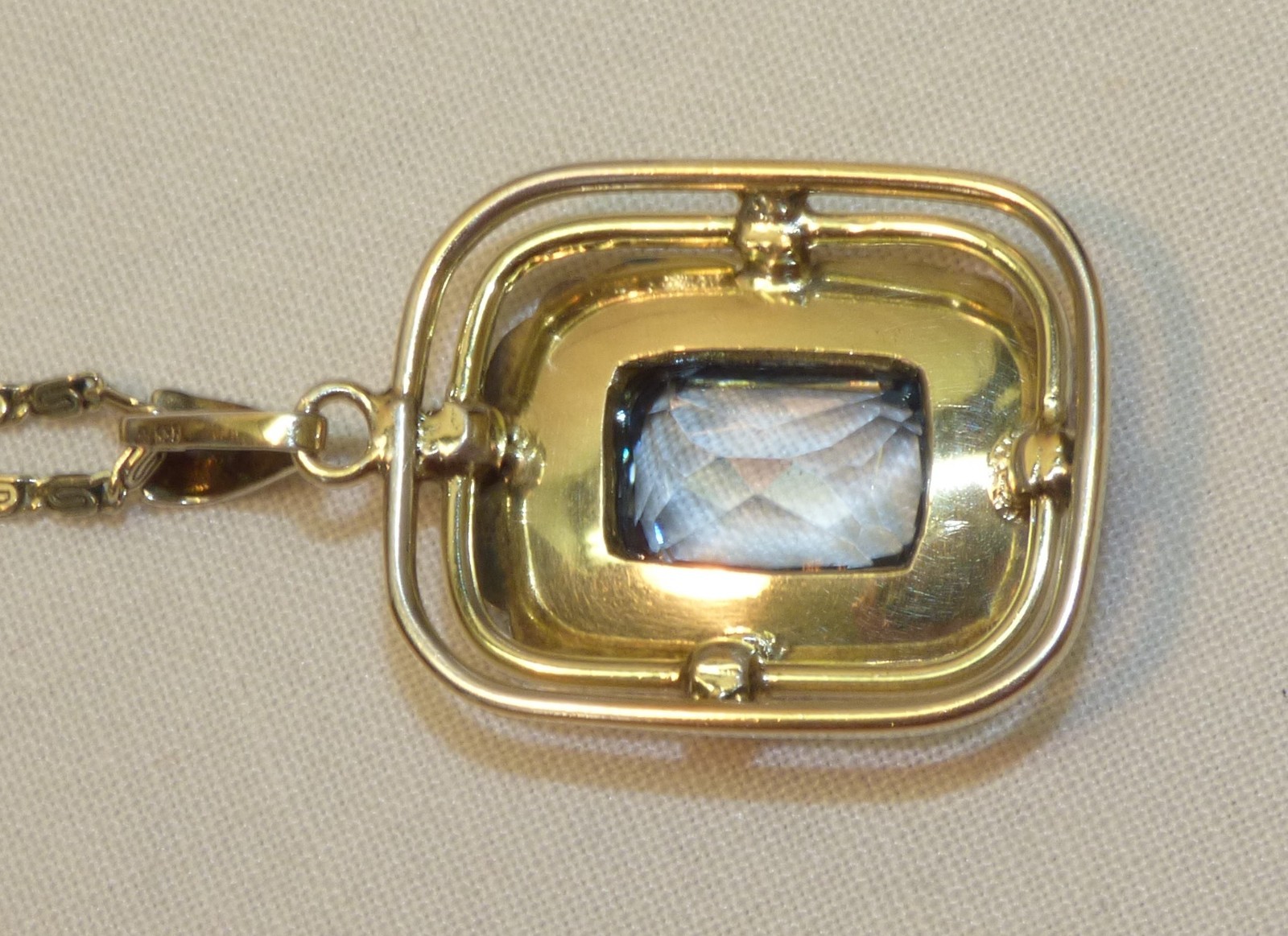 Antique Art Deco 835 Silver & Blue Spinel Pendant Necklace 19 1/2″ Snail Chain