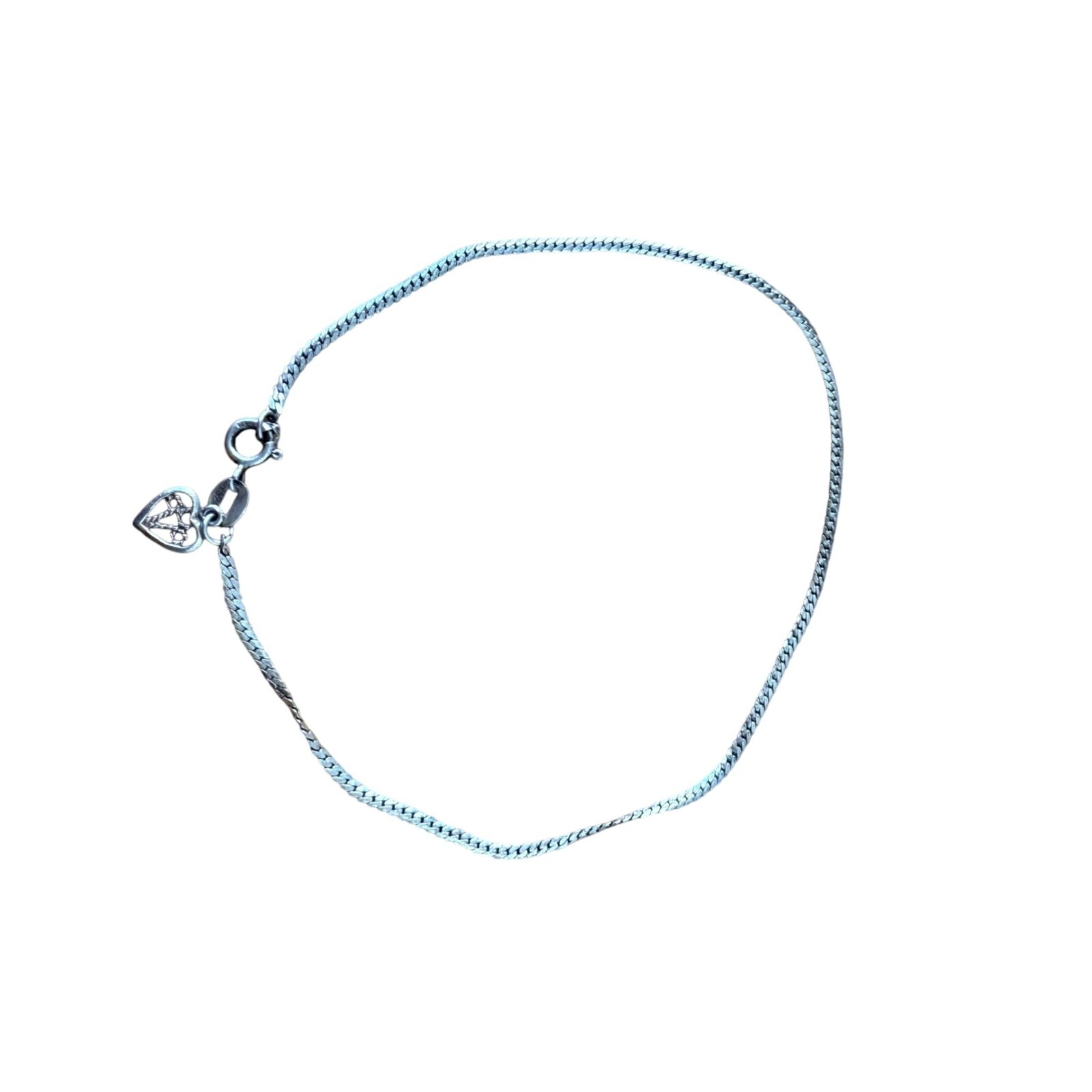 Sterling Silver Ankle Bracelet With Heart Charm 925 Anklet 10 Inches