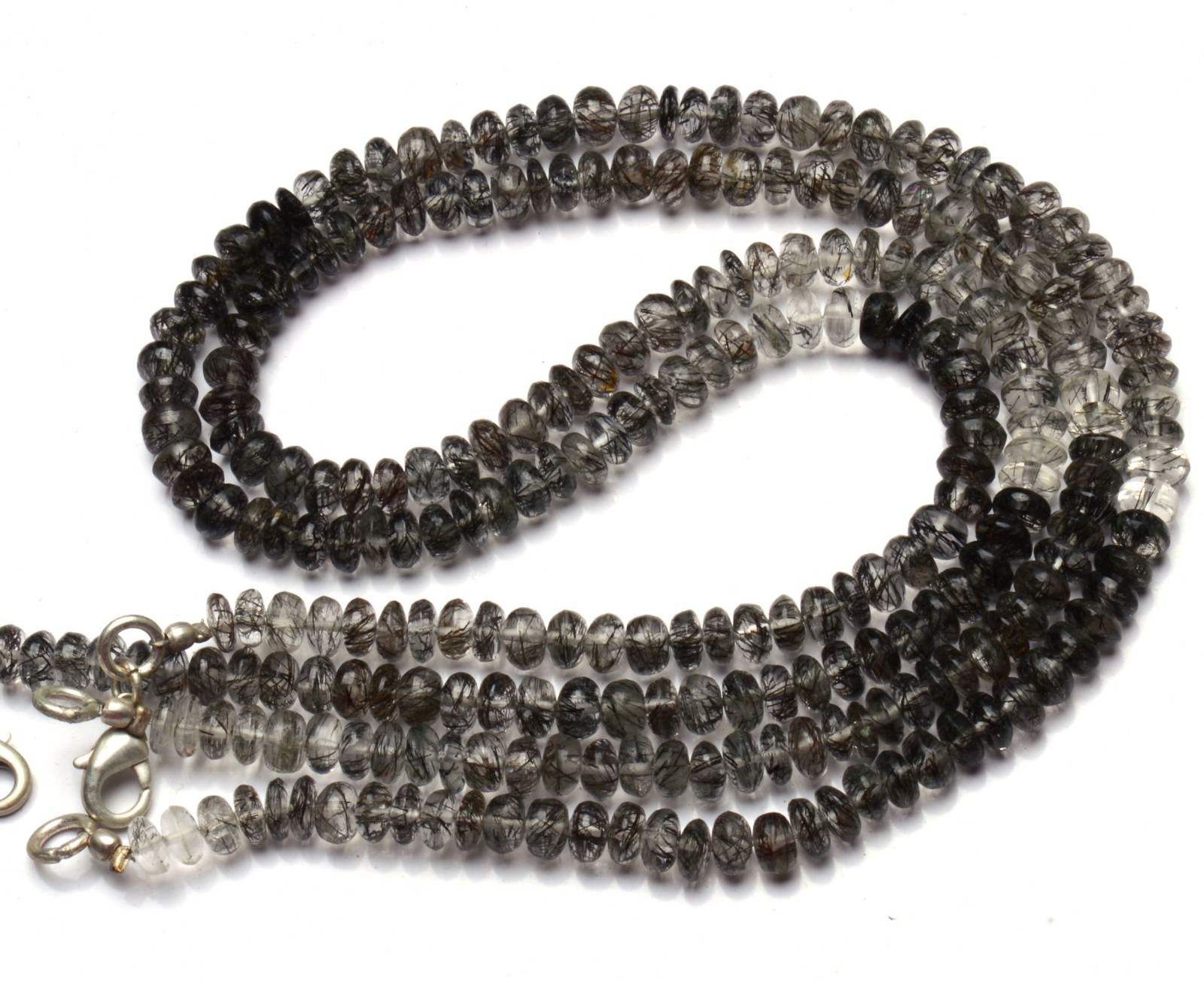 Natural Black Rutile Quartz Gem Smooth 5MM Approx. Rondelle Beads Necklace 16″