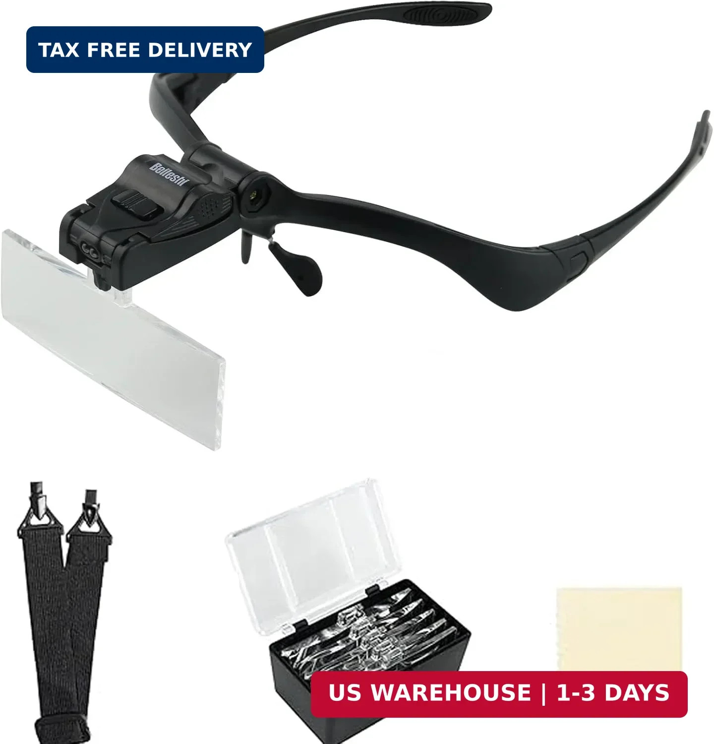 Headhand Magnifier with LED ，Loupe Light Bracket and Headband，5 Lenses | The 5 l
