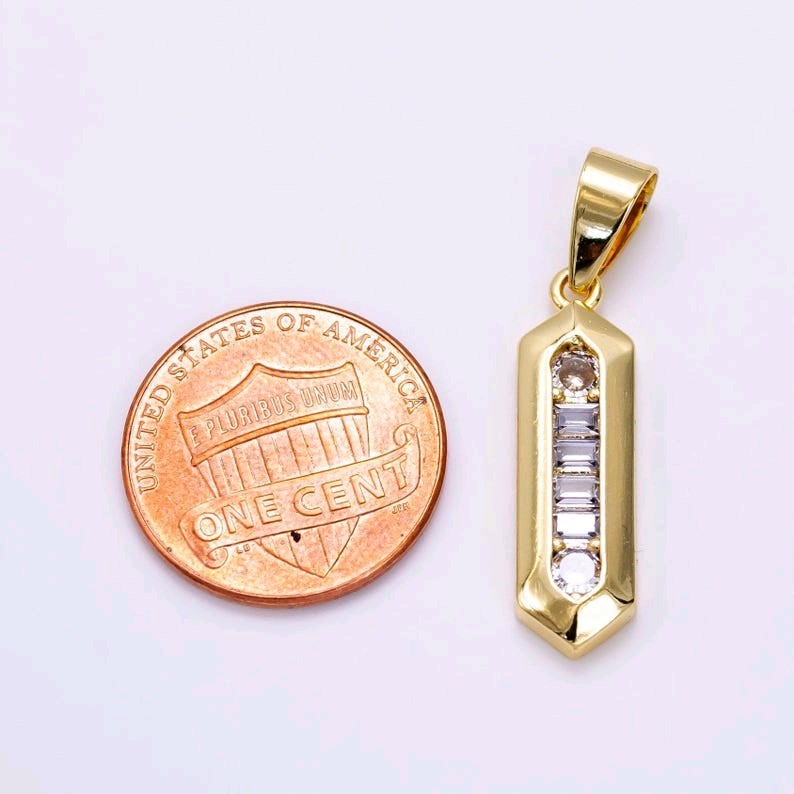 14k Gold Filled Hexagon Bar Pendant with Sparkling CZ Stone, Geometric Charm for