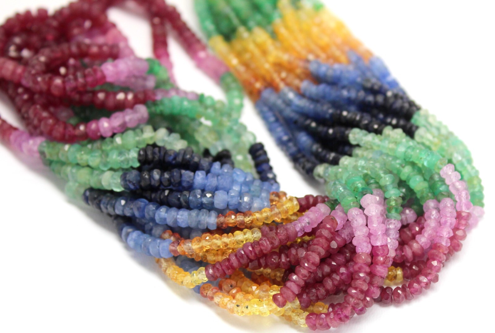 AAA Multi Precious Faceted Rondelle Beads | Ruby, Emerald, Yellow Sapphire 3/4mm
