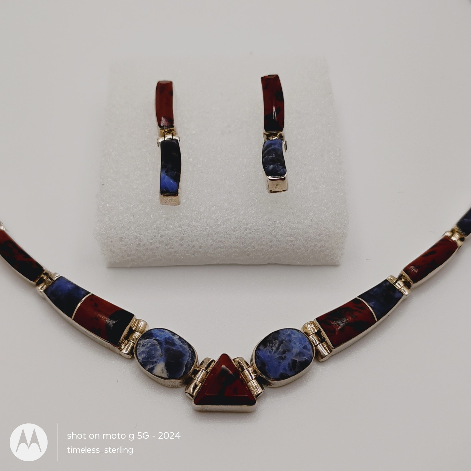 Vintage 950 SS Mahogany Obsidian and Sodalite Mexico Choker and Earring Set