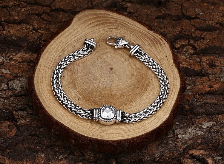Vintage Woven Double Spiga/Wheat Link Bracelet Braided Chian Solid 925 Silver