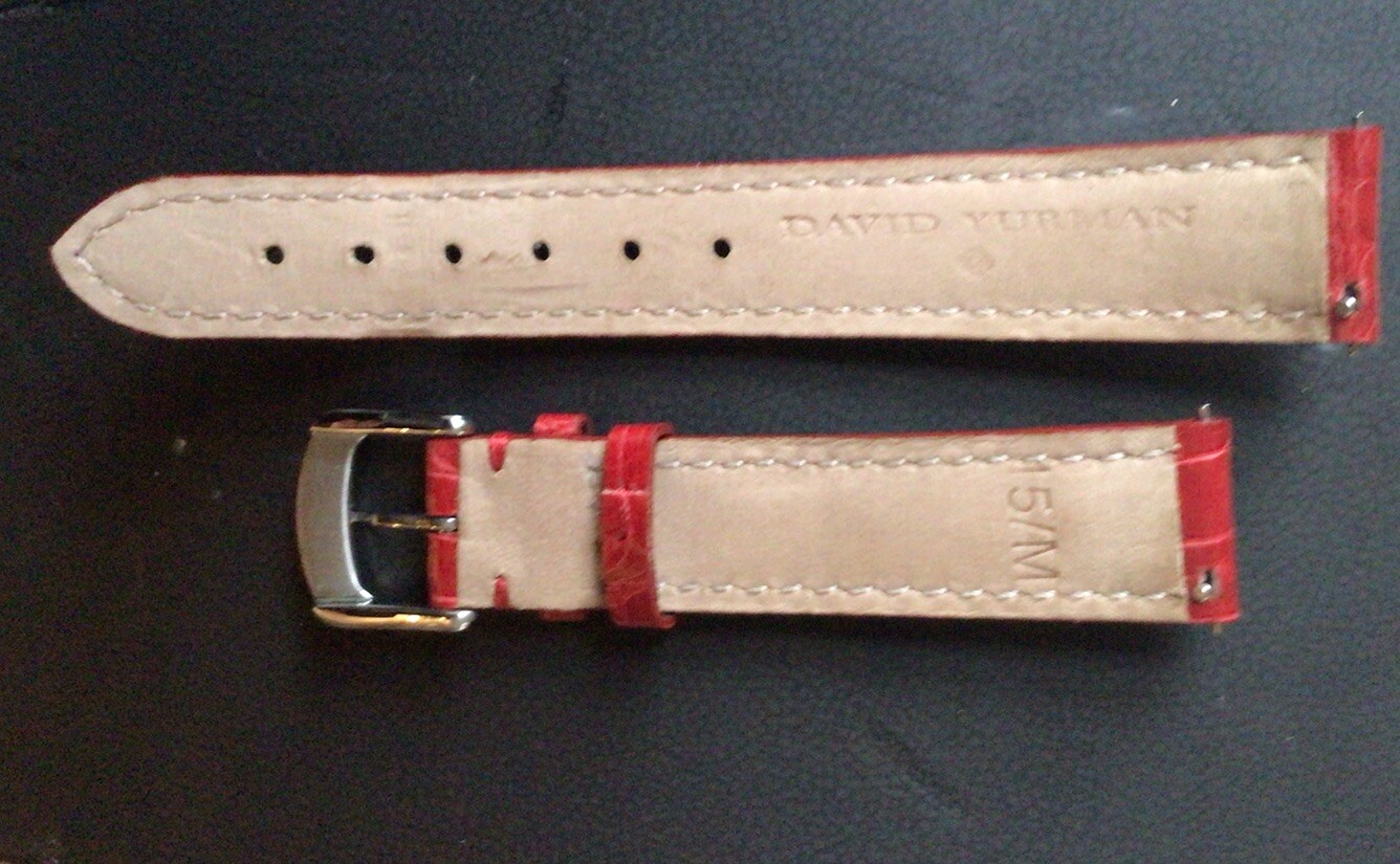 DAVID YURMAN RED ALLIGATOR 15mm STRAP W/BUCKLE/PINS EASY ON/OFF FITS ALL 15mm