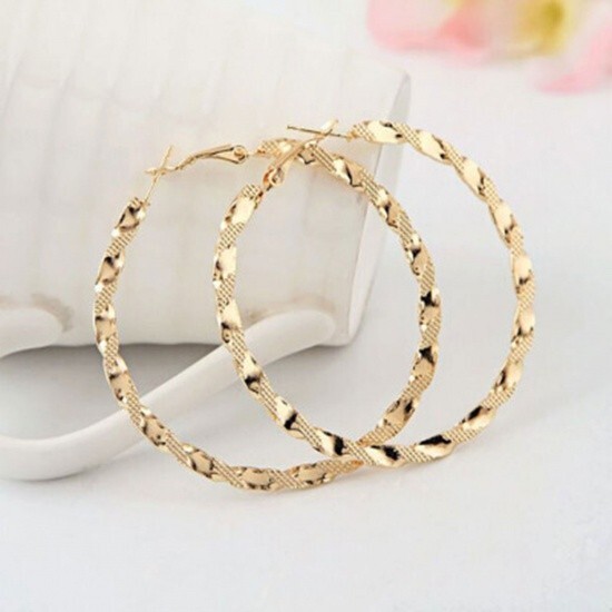 Gold Plated Twisted Hoop Earrngs 5 .5cm (2 1/8 in) diameter 1 pair