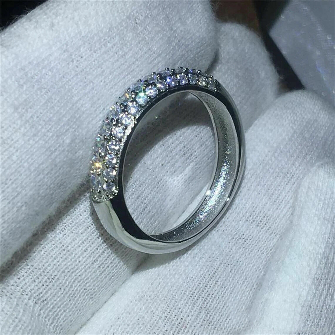 1.90 Ct Round Simulated Diamond Three Row Wedding Band Ring 925 Sterling Silver