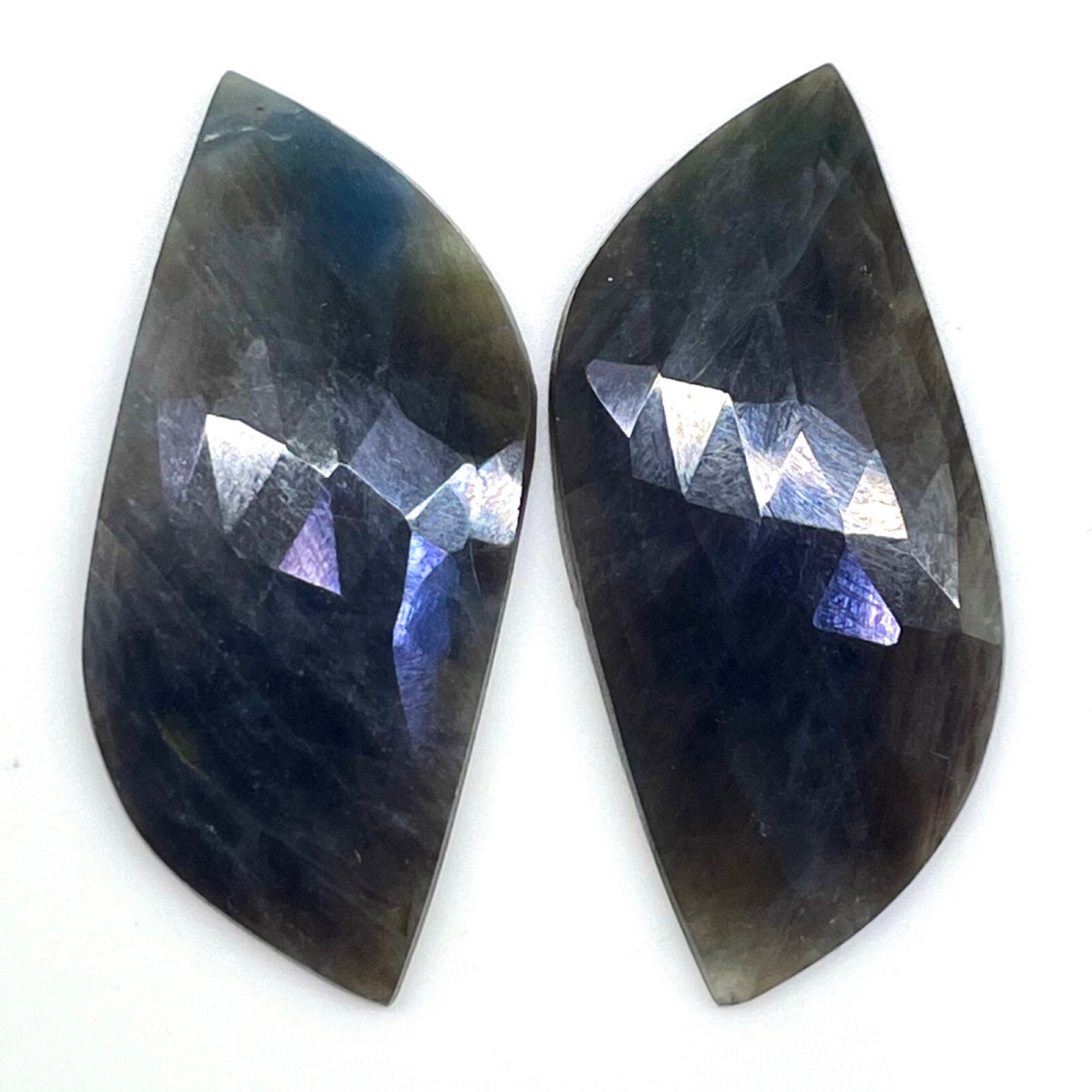 2 Pcs Natural Unheated Sapphire Pair Checker Cut Flat Back Gemstones 48.45 Cts