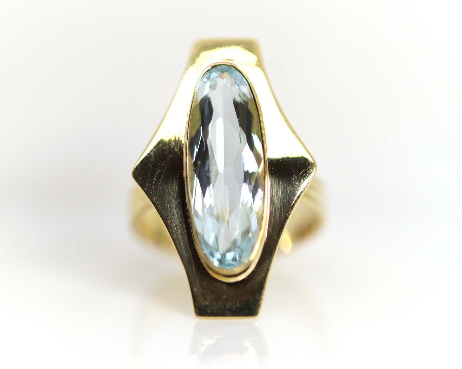 Yellow Gold Ring 3ct Aquamarine Gemstone 585 – 14kt HH Hallmarked Diamond Shape, Rg. 53 – 54