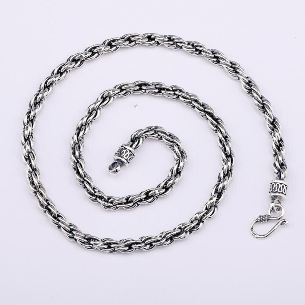 Pure S925 Sterling Silver 925 Chain 5mm 6mm 8mm Twist Rope Link Necklace 20-30in