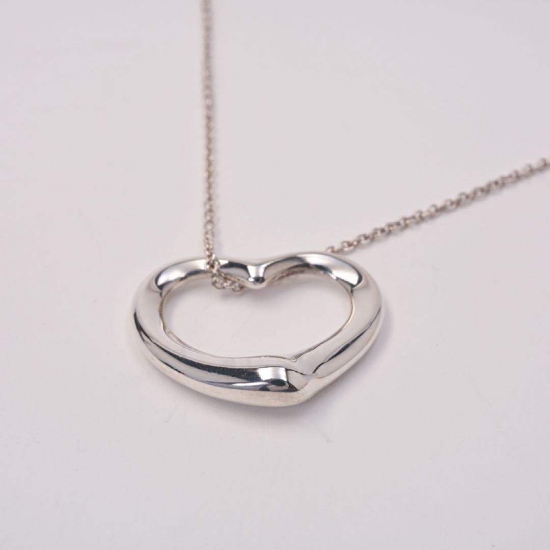 Tiffany & Co. Open Heart Elsa Peretti Necklace 925 Silver Women Used B Condition