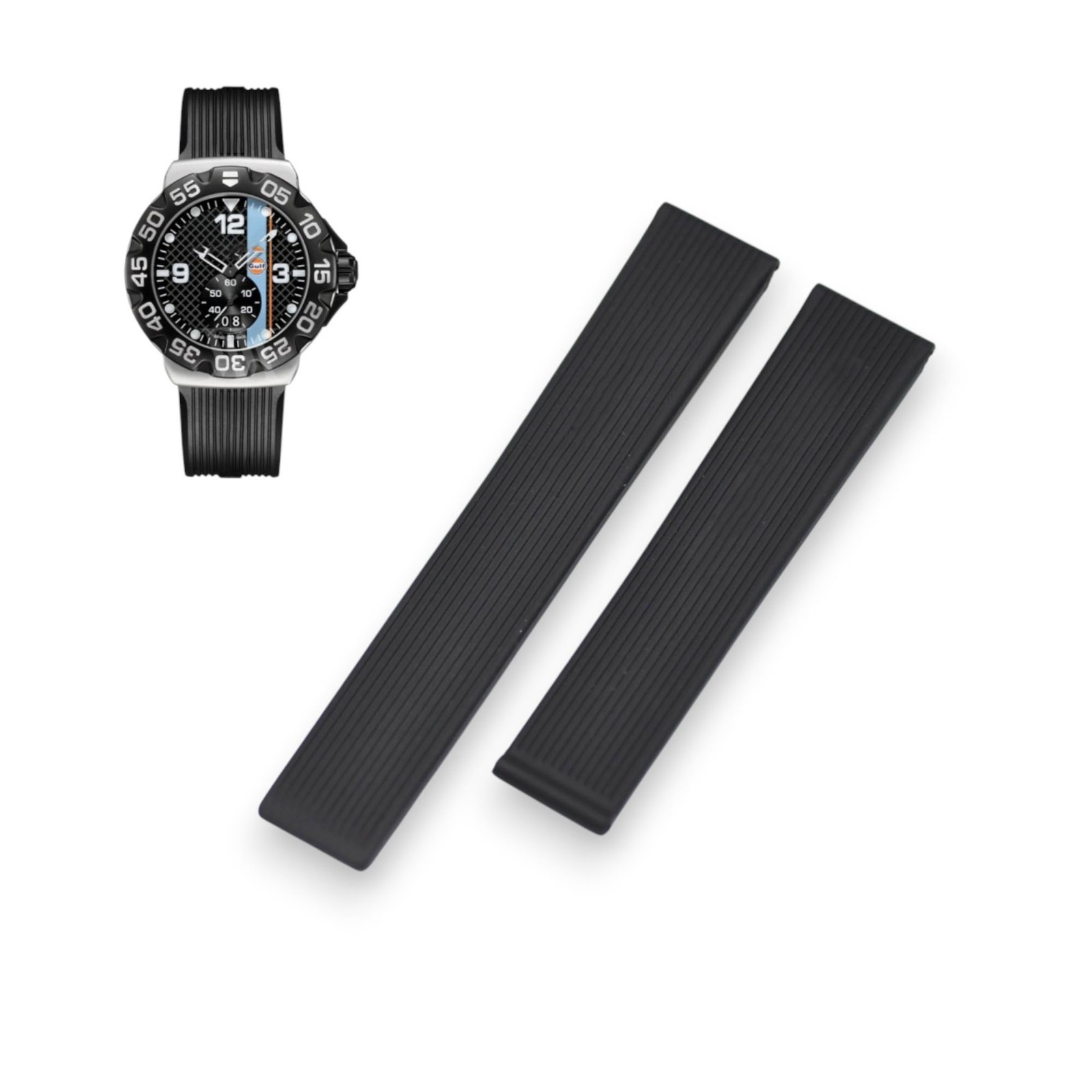 Formula One FT6026 WAH1013 21mm Black Rubber Watch Strap For Tag Heuer