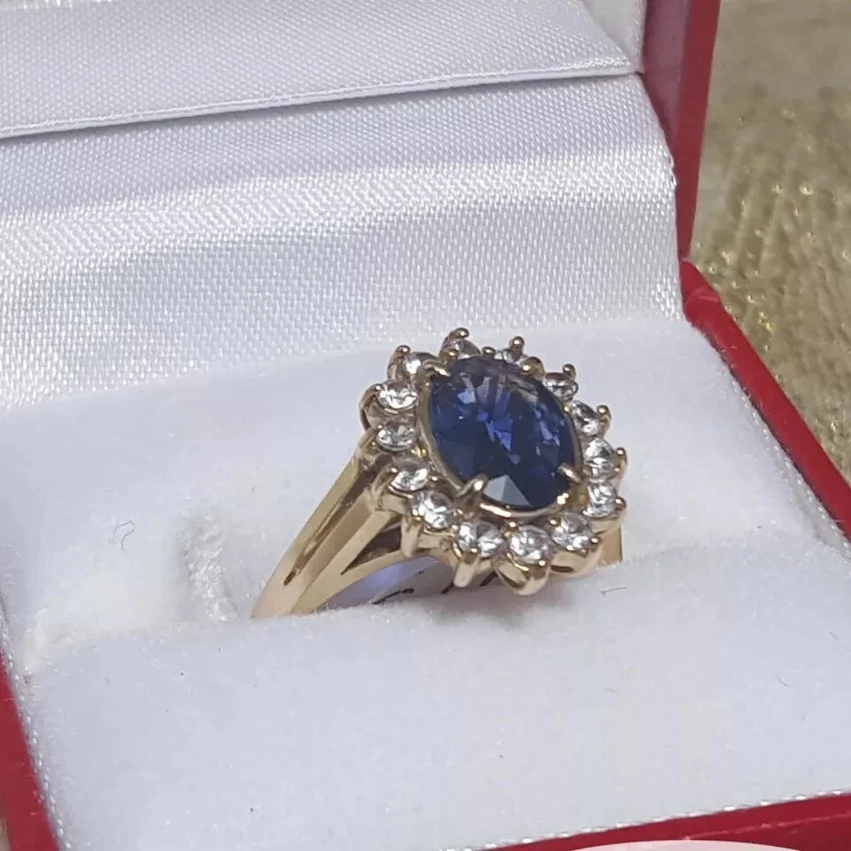 2.50Ct Oval Natural Sapphire Diamond Wedding Ring 14K Real Yellow Gold 5 6 7 8