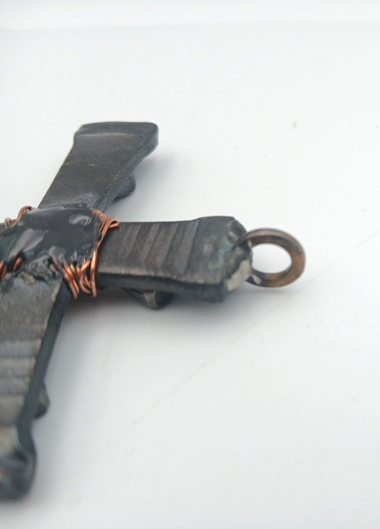 Handmade Steel Copper Cross Pendant Brutalist Rustic 3.25″