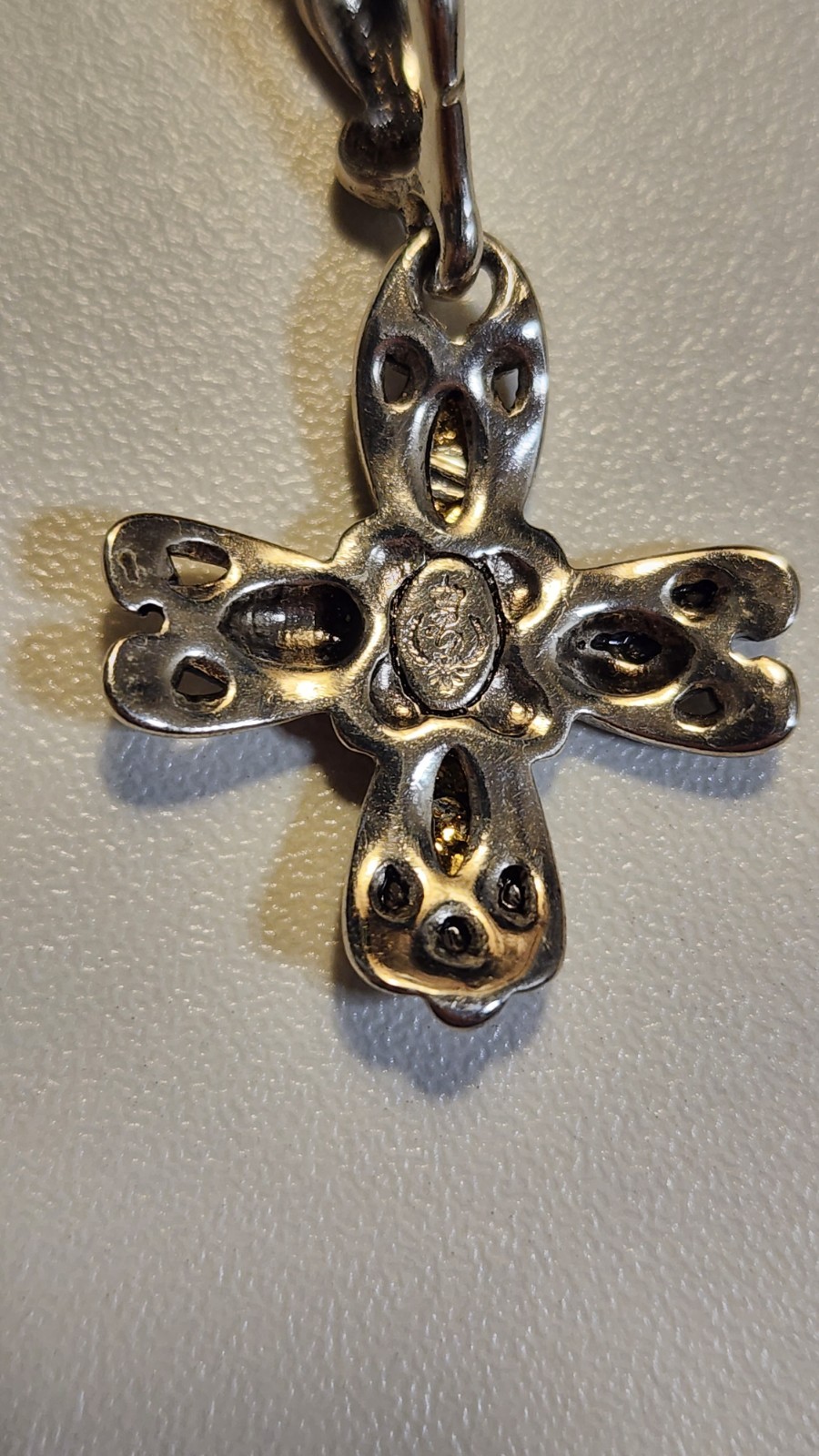 Vintage Premier Designs Necklace Flower Pendant Cross Gold Silver Toned Signed