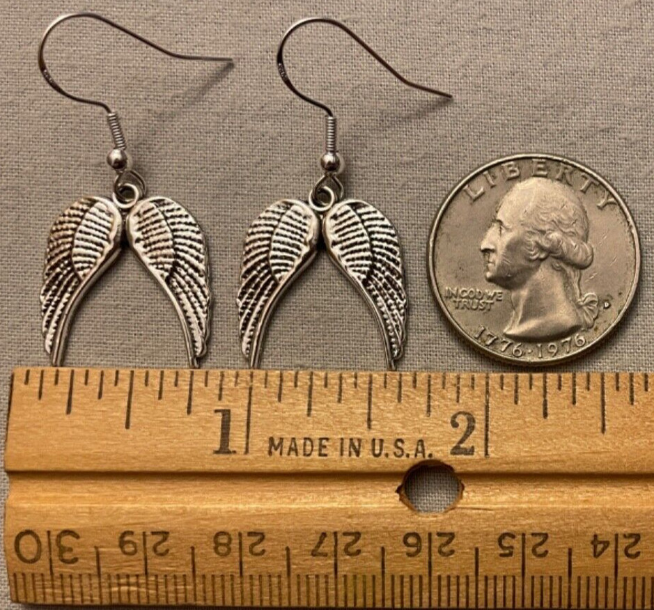 DOUBLE WINGS EARRINGS – Pewter with Sterling Silver Ear Wires BIRD ANGEL ICARUS