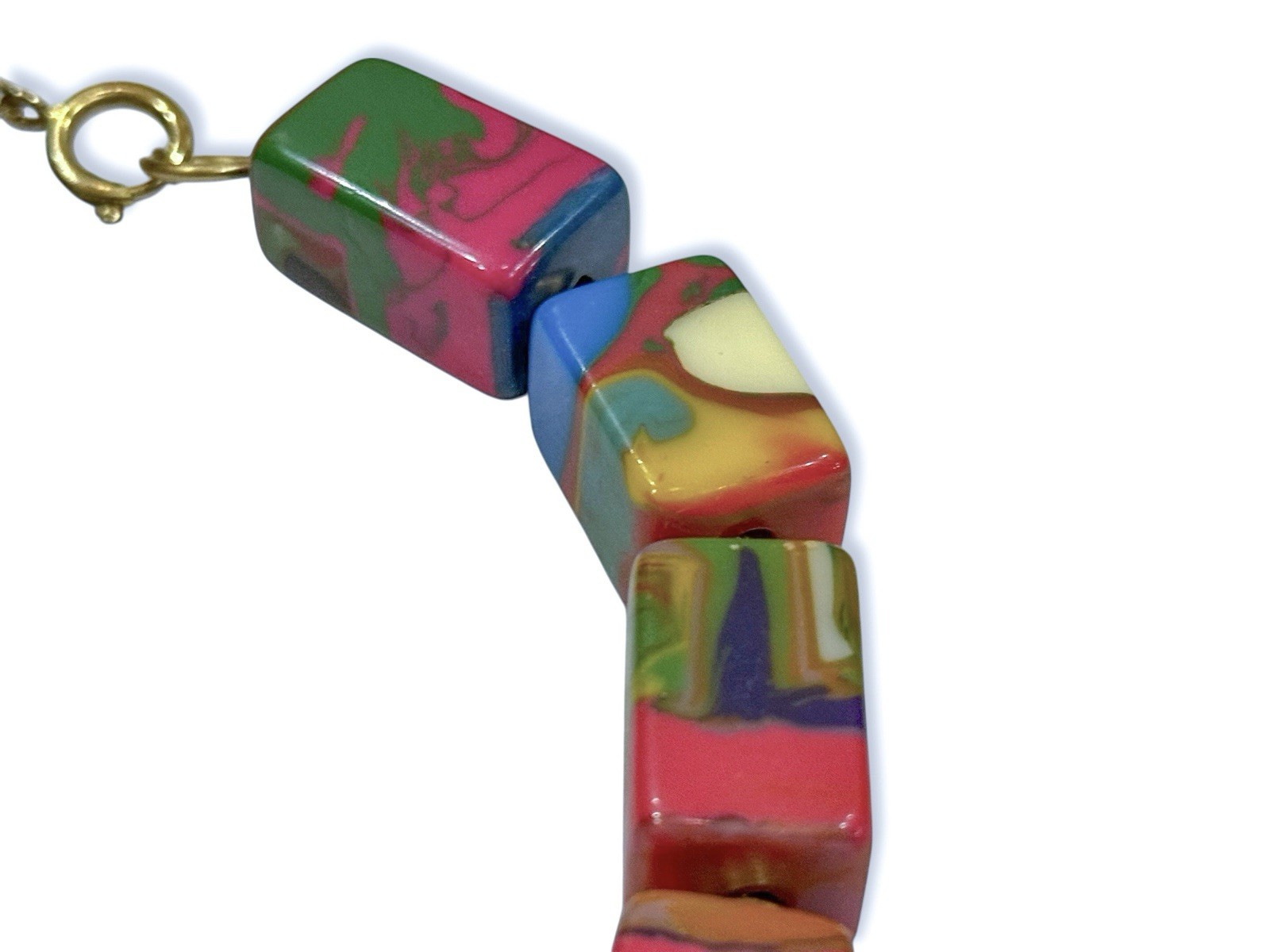 Unique Resin Necklace Beaded with Colorful Square Cube Chunks