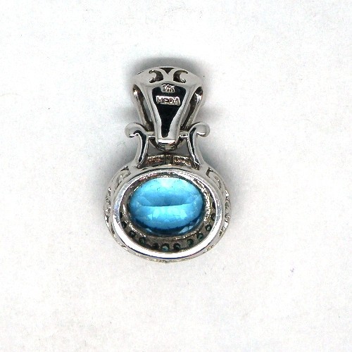 14k White Gold Blue Zircon & Diamond Pendant