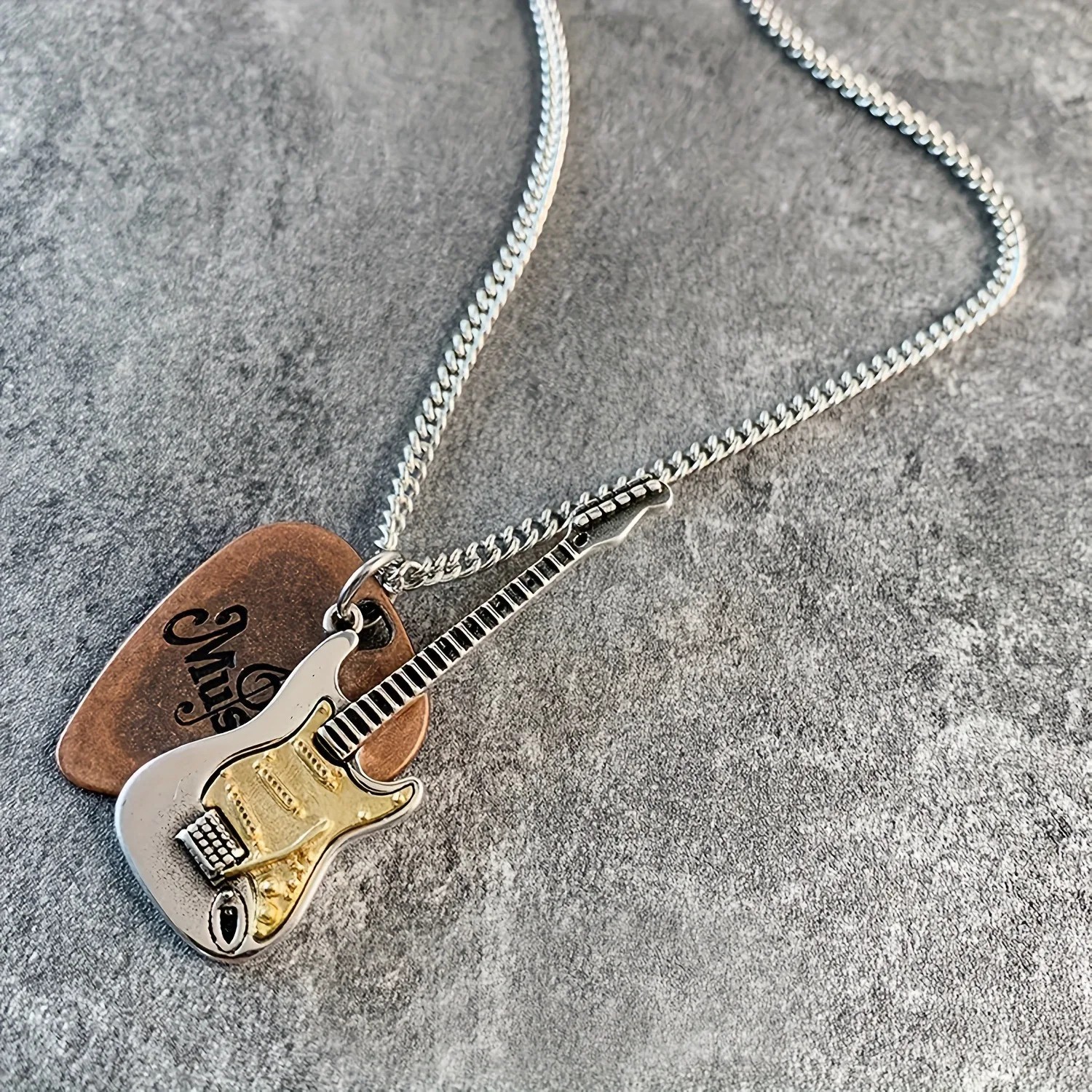 Vintage Guitar Pick Pendant Necklace Punk Rock Metal Music Jewelry Unisex