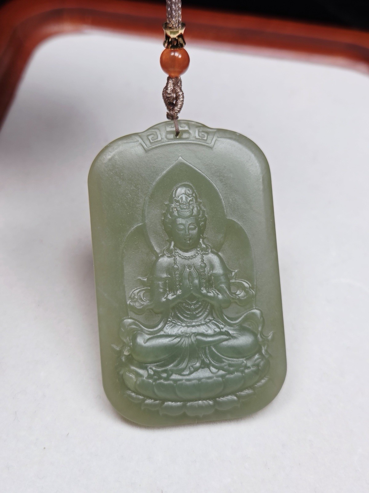 61mm Natural Hotan Jade Guanyin Pendant | Majestic Hand-Carved Amulet of Peace