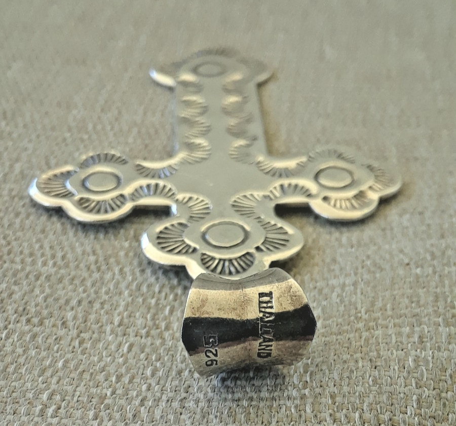 Vintage Sterling Silver Cross Pendant Southwest Style 5.7gr About 2-3/8″x1.5″