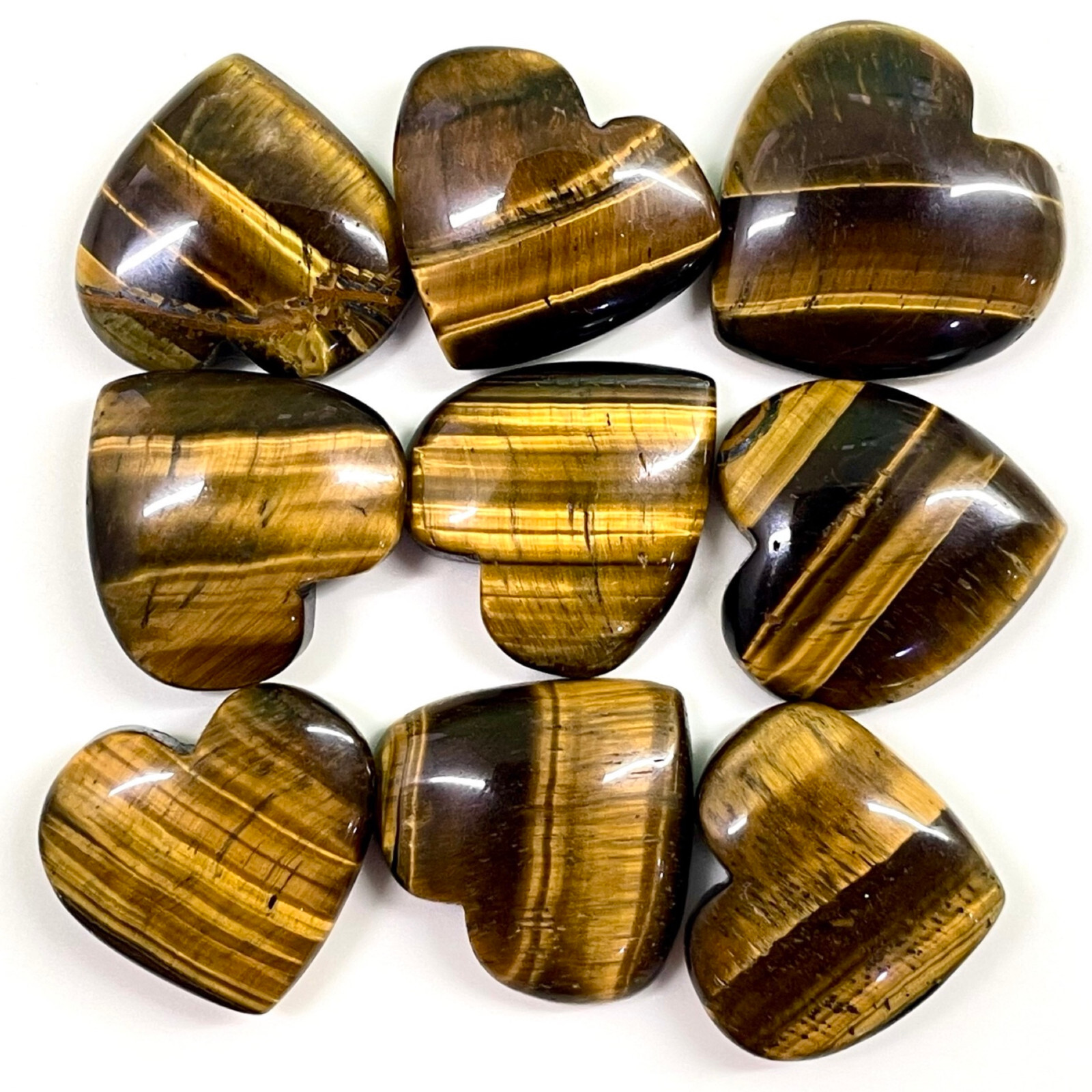 9 Pcs Natural Tiger Eye 22-25mm Huge Heart Shape Pendant Size Gemstones Lot