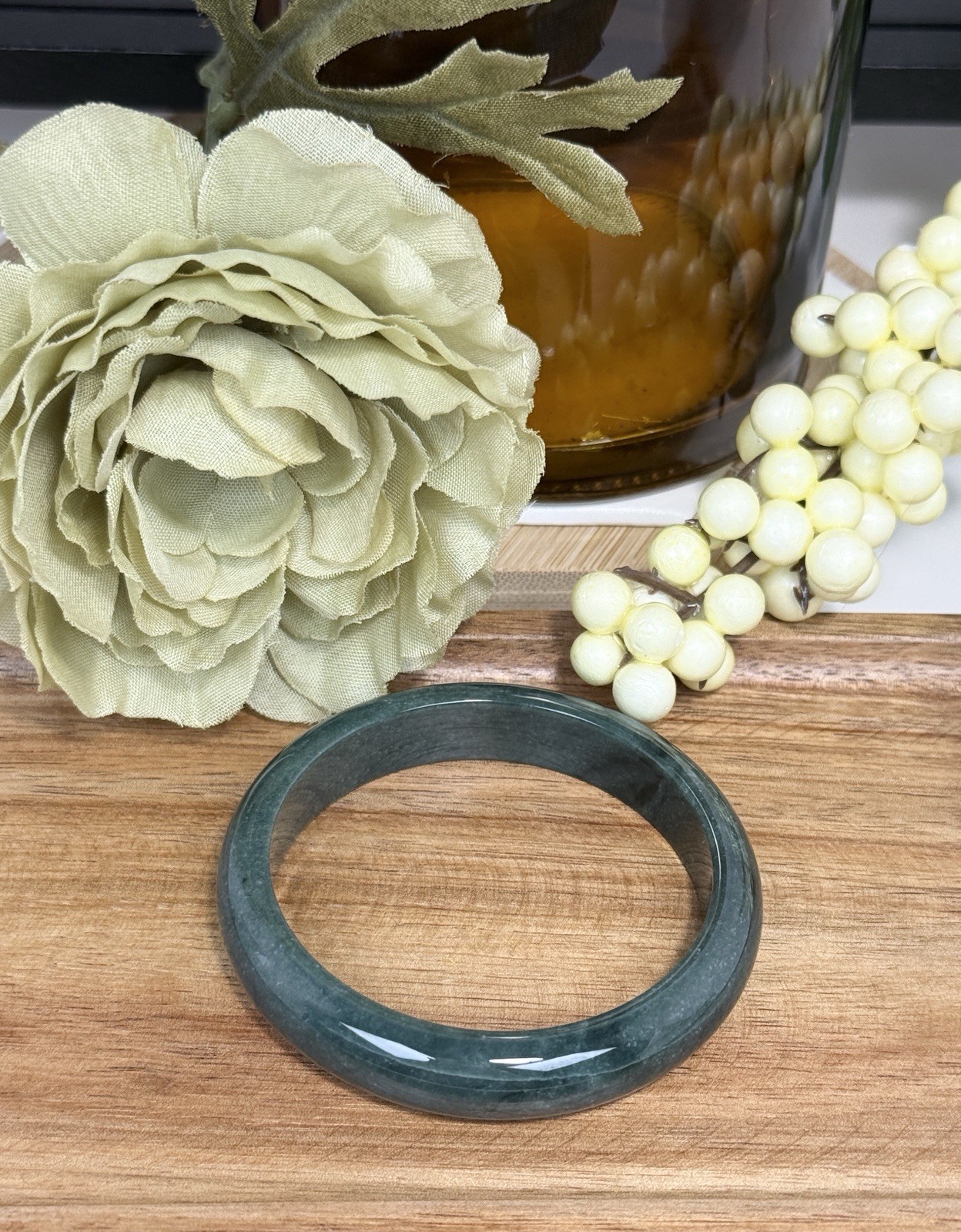 Blue Water Jade Dark Green Hard Bangle Size 55.9 Width 11.8MM w/Certificate