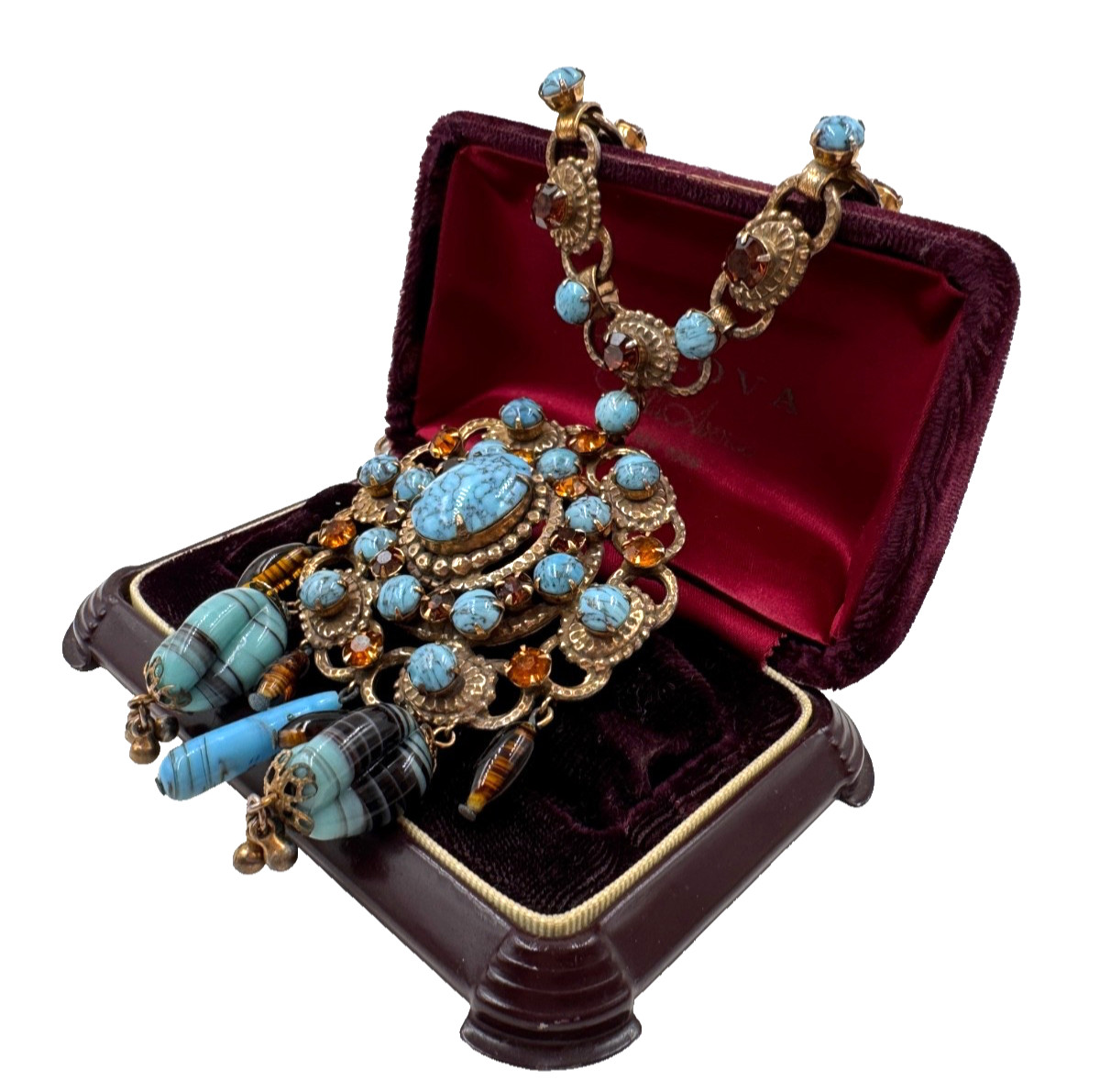 LOUIS ROUSSELET FAB ANTIQUE RENAISSANCE REV NECKLACE HAND POURED TURQUOISE GLASS