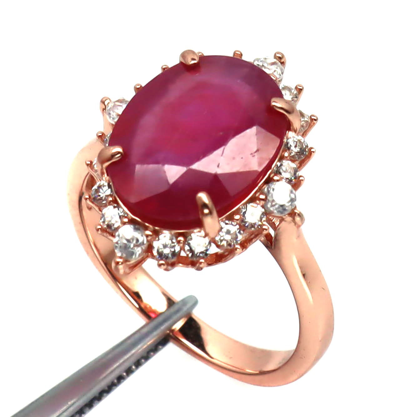 Natural Red Ruby Cubic Zirconia Ring 925 Sterling Silver Handmade Size 7.75
