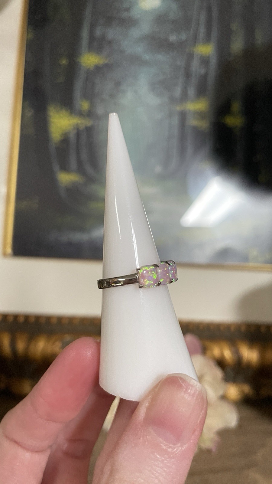 Bomb Party Ring Size 5 Pastel Pink And Purple Opals Silver Ring