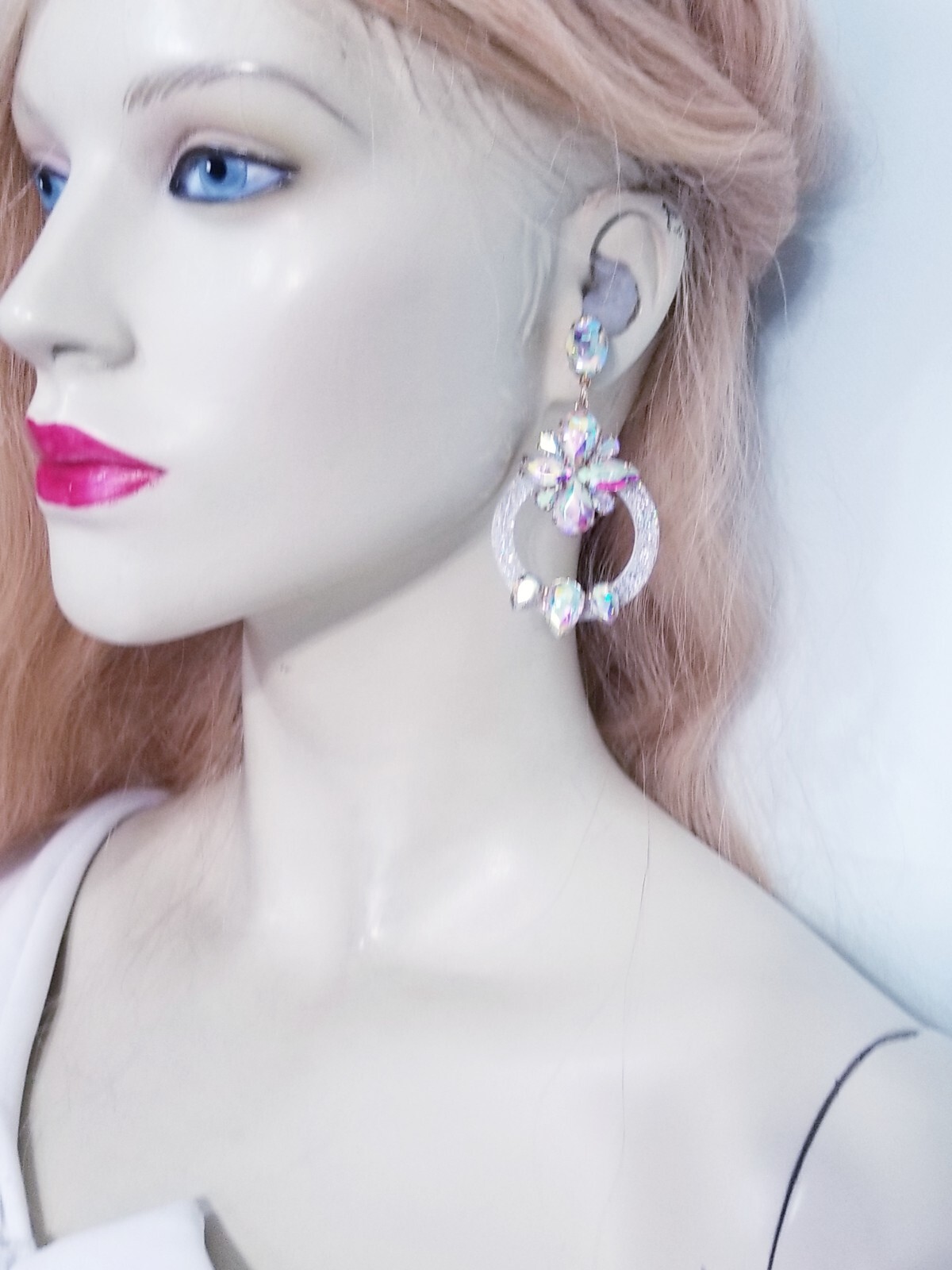 Drop Dangle Chandelier Earrings 3.3 inch AB Rhinestone Acrylic Hoop Pageant Prom