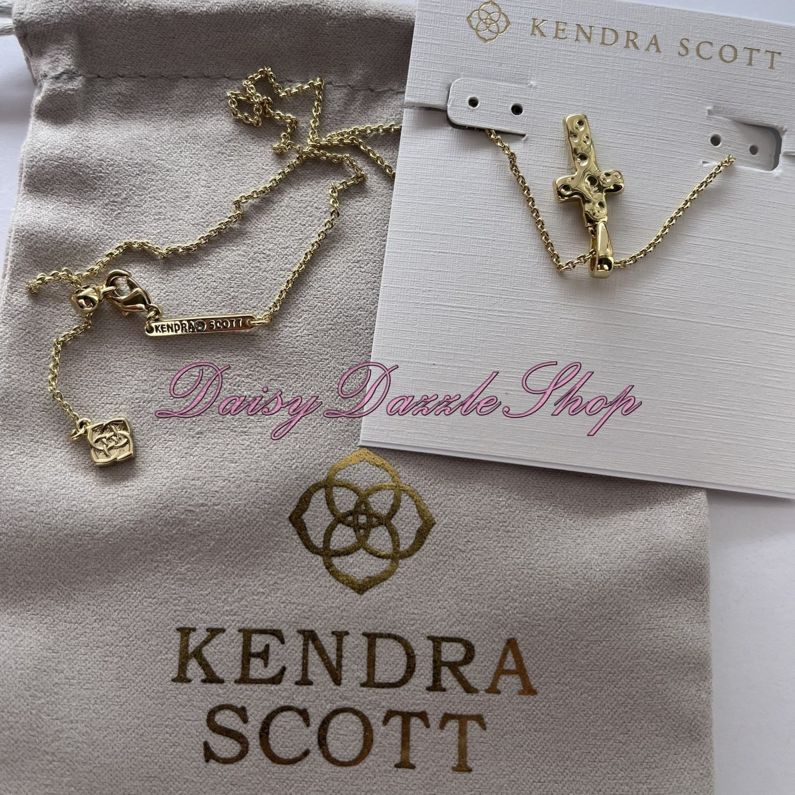 ✨Kendra Scott Cross Gold Pendant Necklace in White Kyocera Opal New ✨🕊️