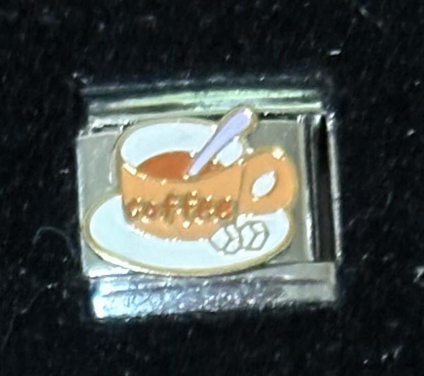 Coffee Cup Wholesale Italian Charm Enamel Link 9MM K3456