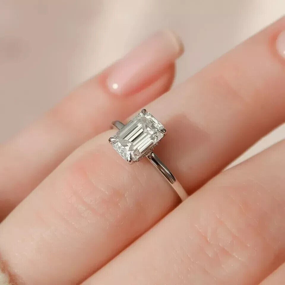 1.50Ct Emerald IGI Certified Lab Grown Diamond Hidden Halo Ring 14k White Gold