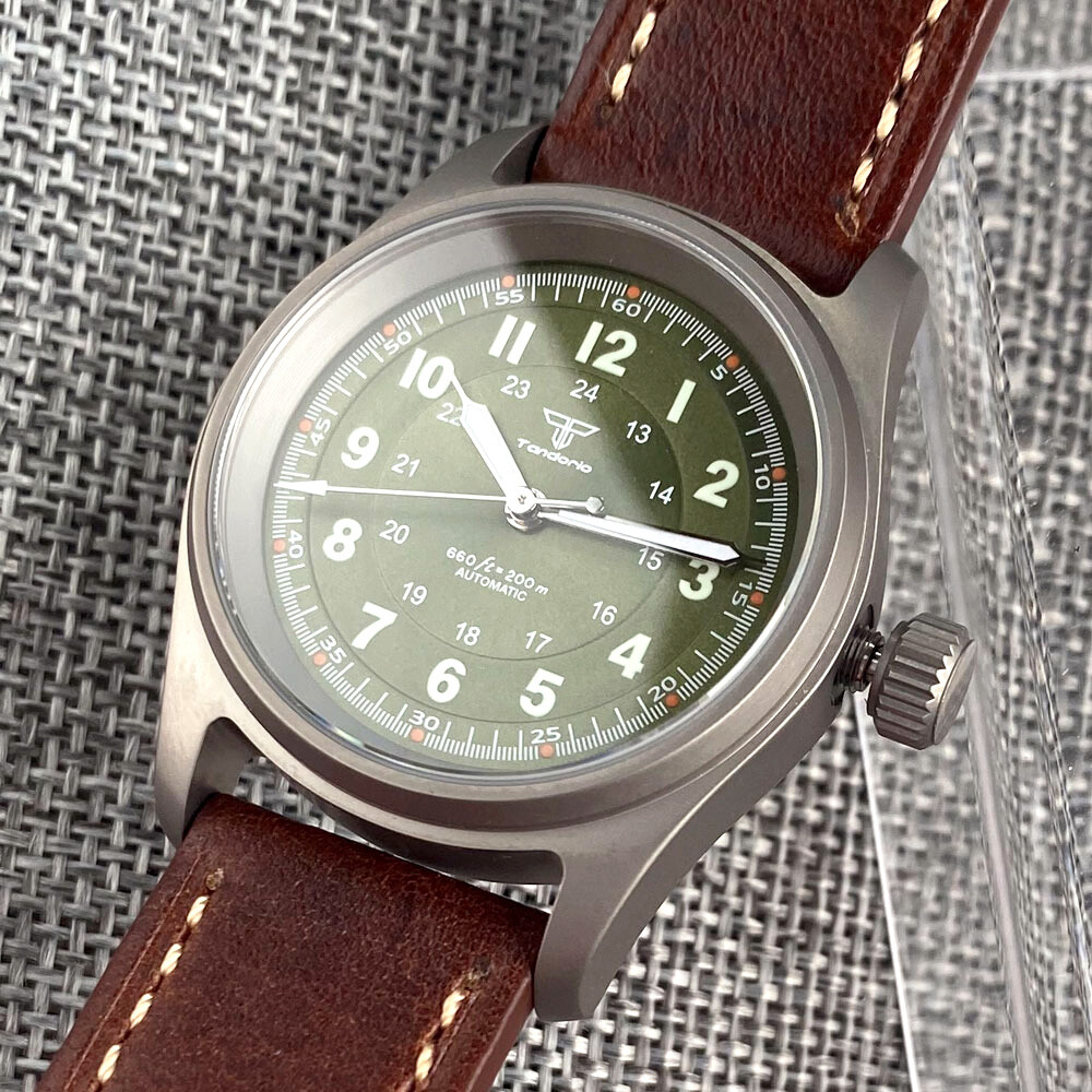 Tandorio 36mm Titanium Pilot Sapphire 200M Diver NH35 PT5000 Auto Men Watch Lume