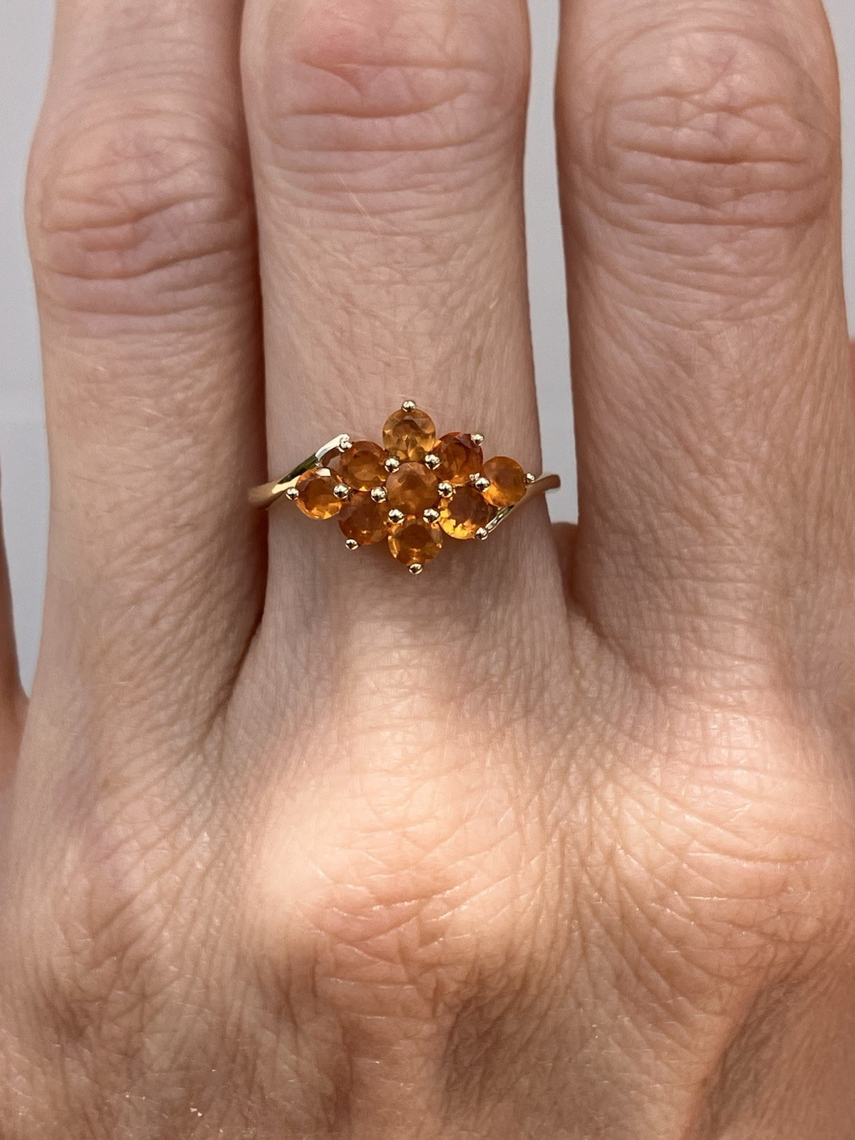 10K Gold Orange Cluster Ring Size 7.25 STS India Glass or Gemstones 1.95g