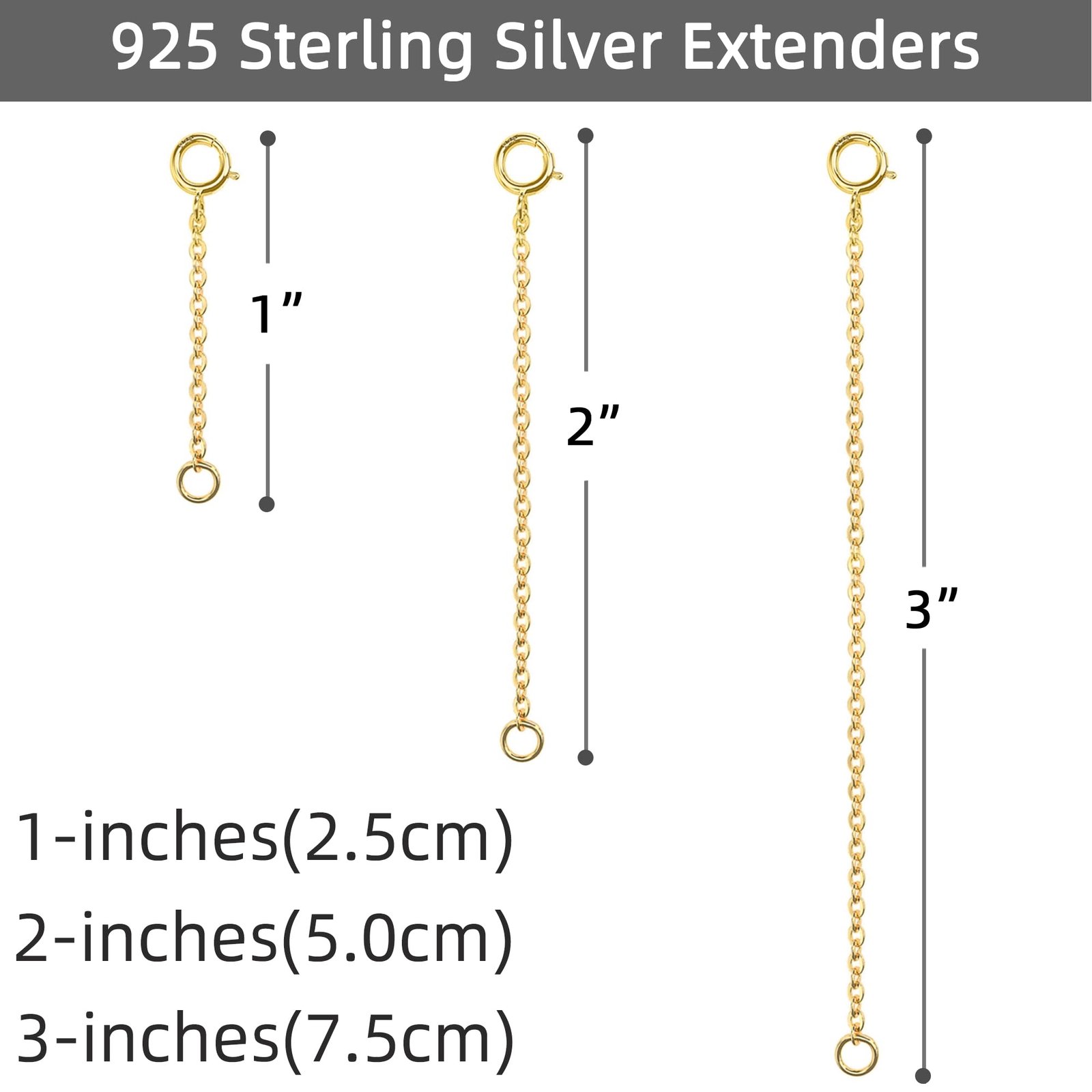 3 Pack 14K Gold Plated Necklace Extenders Chain Bracelet Extender, 1/2/3 Inch