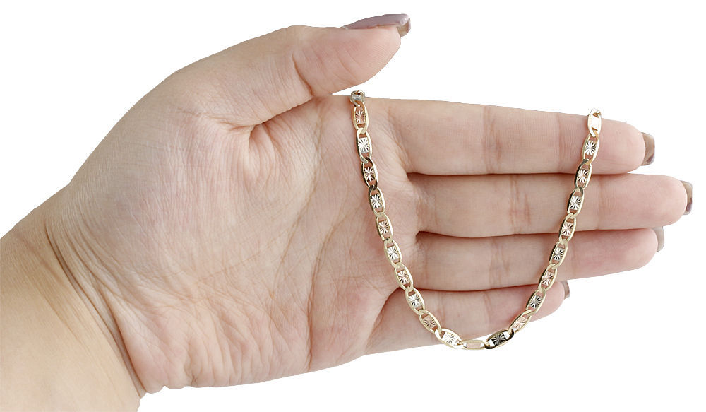 Real 10K Tri-Tone Gold Solid Valentino Link Chain 4mm Necklace 16 – 30 Inches