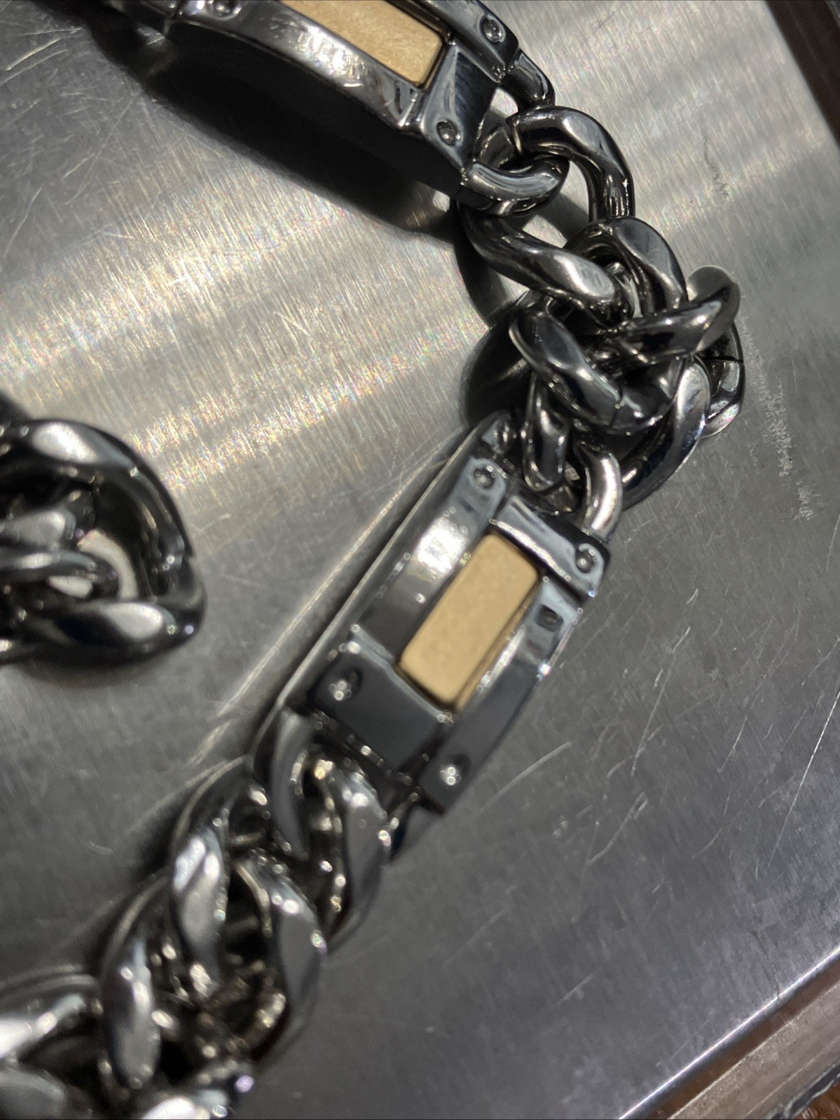 14kt & 925 Sterling Silver Combination Cuban Solid Bracelet 60grams 9.5inches