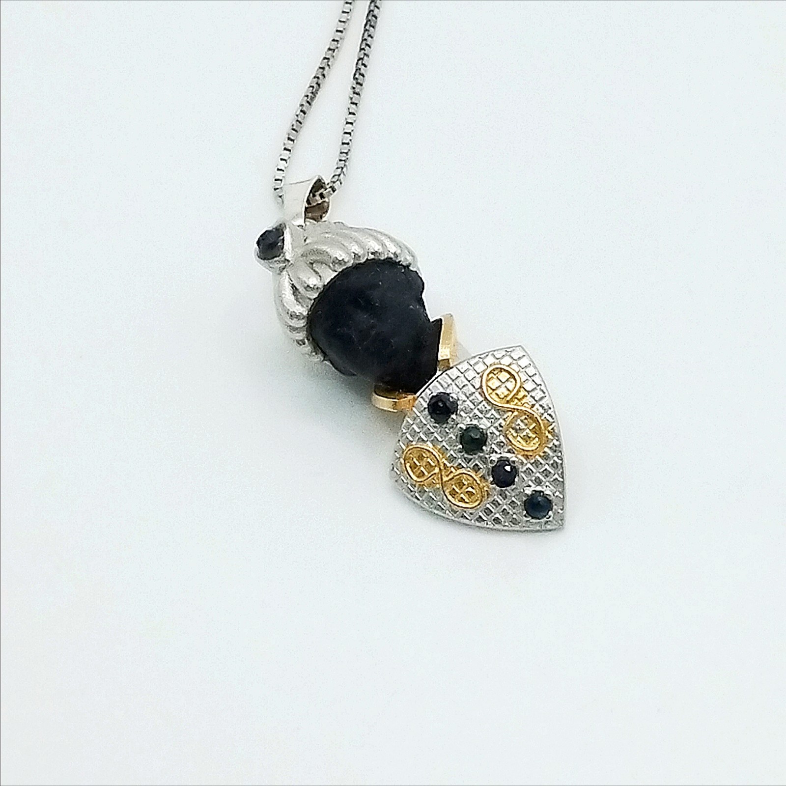 Moretto Venetian 925 Silver Handcrafted Necklace with Black Spinel